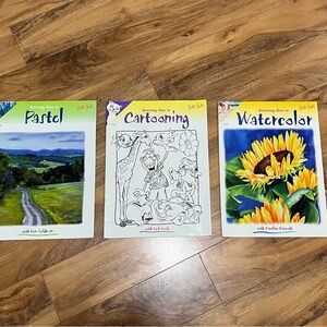 3 Vintage Walter Foster starting out in cartooning, pastel, watercolor, like new